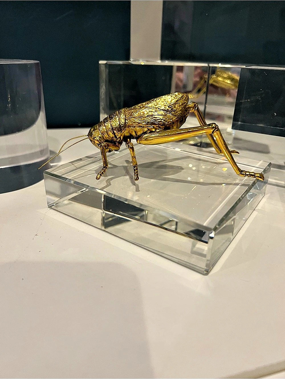 Brass Grasshopper Tea Pet Figurine Vintage Desk Decor Solid Paperweight 6x2.5x2